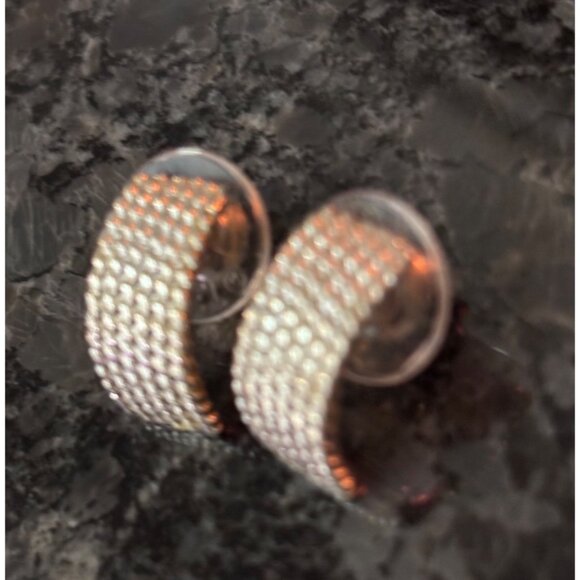 Vintage Monet Silver-Tone Rhinestone Earrings Pierced Signed - Picture 4 of 8